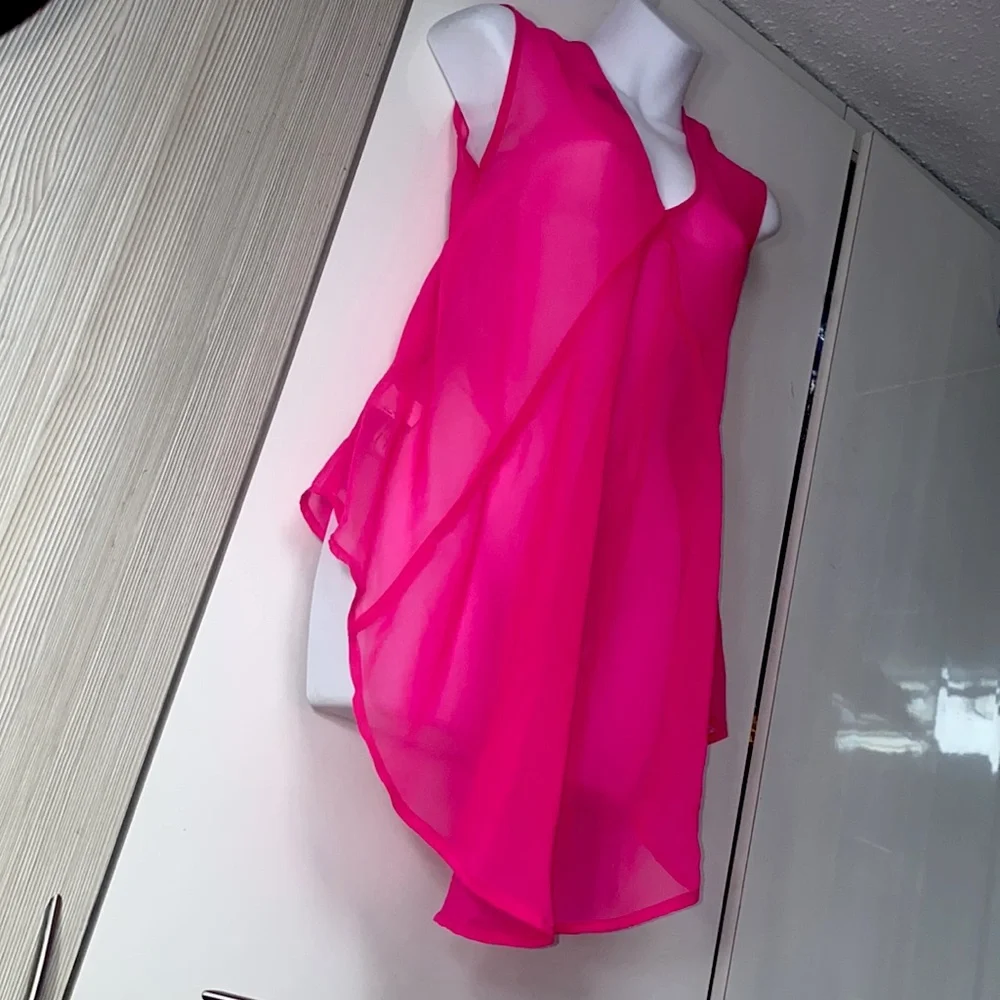 Sheer Chiffon neon pink flowy blouse, Jennifer Lopez high - Picture 6 of 11